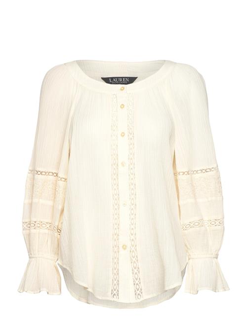 Se Lauren Ralph Lauren Lace-Trim Cotton Blouson-Sleeve Shirt Lauren Ralph Lauren Cream ved Booztlet