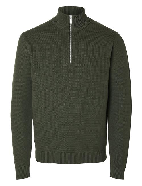 Se Selected Homme Slhdane Ls Knit Structure Half Zip Noos Selected Homme Green ved Booztlet