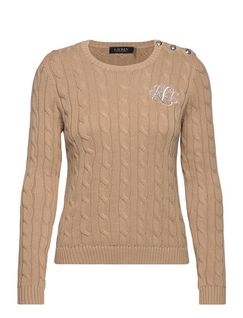 Lauren Ralph Lauren Button-Trim Cable-Knit Cotton Sweater Lauren Ralph Lauren Brown