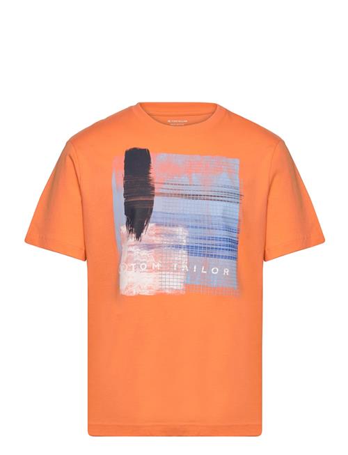 Se Tom Tailor Printed T-Shirt Tom Tailor Orange ved Booztlet