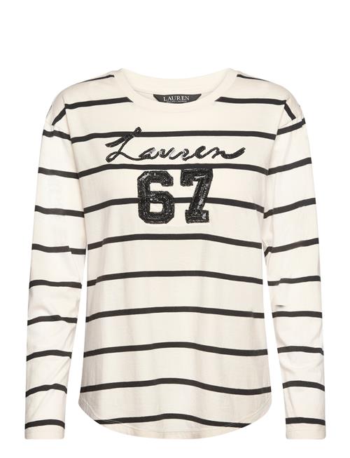 Lauren Ralph Lauren Sequined-Logo Jersey Long-Sleeve Tee Lauren Ralph Lauren Cream