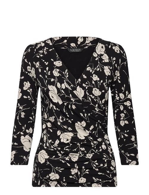 Se Lauren Ralph Lauren Floral Surplice Stretch Jersey Top Lauren Ralph Lauren Black ved Booztlet