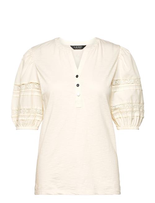 Lauren Ralph Lauren Lace-Trim Jersey Puff-Sleeve Henley Tee Lauren Ralph Lauren Cream