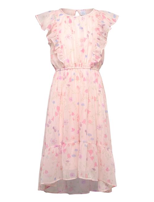 Dress Chiffon Frill Sleeve Aop Lindex Pink