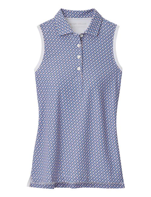 Peter Millar Banded Sport Mesh Links Print Sleeveless Button Po Peter Millar Blue