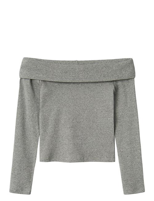 Se LMTD Nlfkula Ls Off Shoulder Rib Top LMTD Grey ved Booztlet