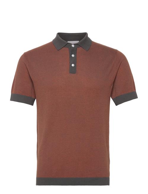 Lindbergh Knitted Polo S/S Contrast Lindbergh Brown