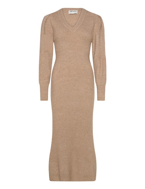 Vero Moda Vmangalina Ls V-Neck 7/8 Knit Dress Vma Vero Moda Beige