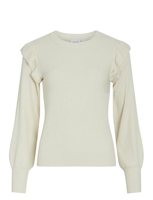 Se Vila Vineira O-Neck L/S Rib Knit Top - Noos Vila White ved Booztlet