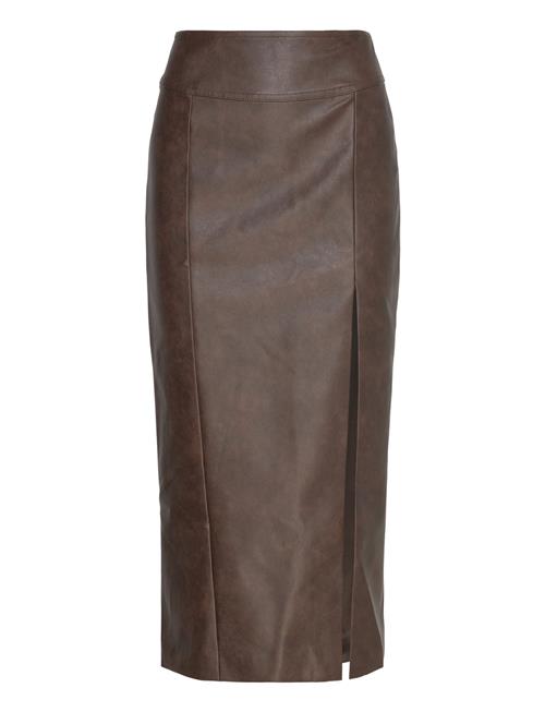 Bardot Dante Vegan Leather Midi Skirt Bardot Brown