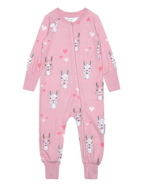 Se Geggamoja Bamboo Two Way Zip Pyjamas Pink Lama Geggamoja Pink ved Booztlet