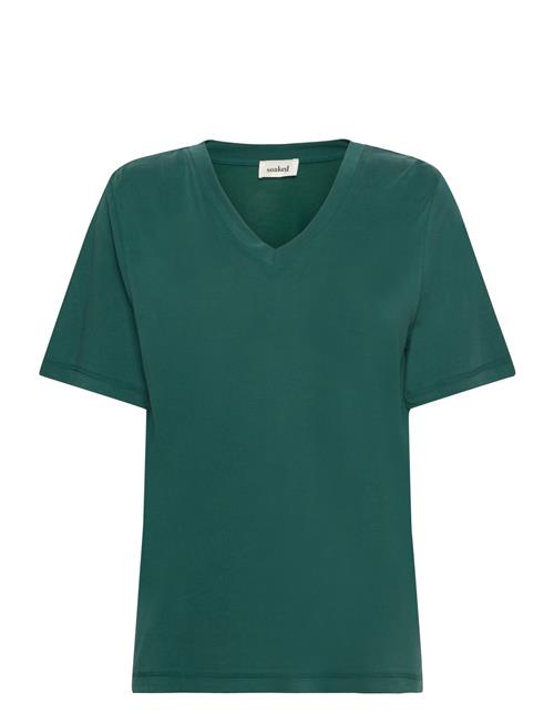 Slcolumbine Loose Fit V-Neck Ss Soaked In Luxury Green