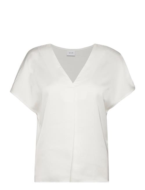 Viellette V-Neck S/S Satin Top - Noos Vila White