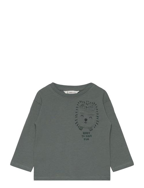 Se Mango Printed Long Sleeve T-Shirt Mango Green ved Booztlet