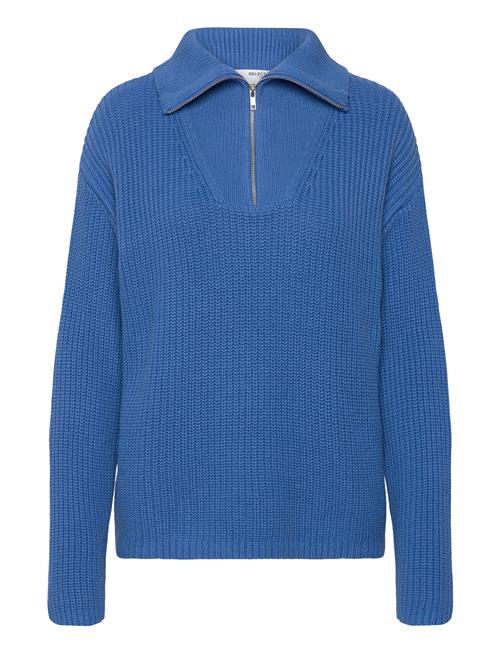 Slfbloomie Ls Knit Half Zip Noos Selected Blue