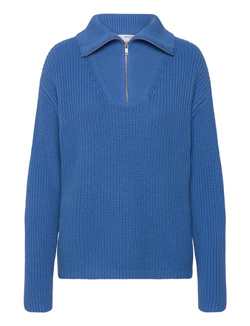 Slfbloomie Ls Knit Half Zip Noos Selected Femme Blue