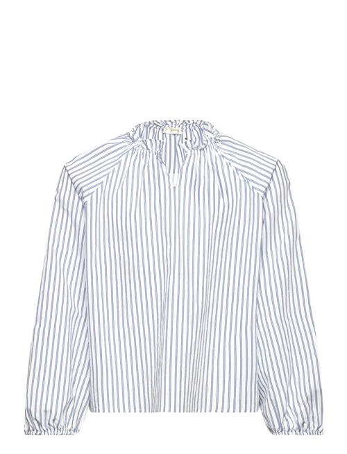 Se Mango Ruched Detail Striped Blouse Mango Blue ved Booztlet