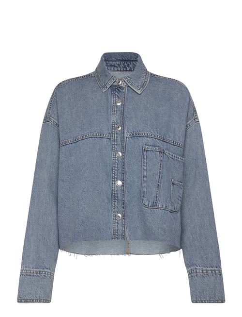 Mango Denim Overshirt With Frayed Hem Mango Blue