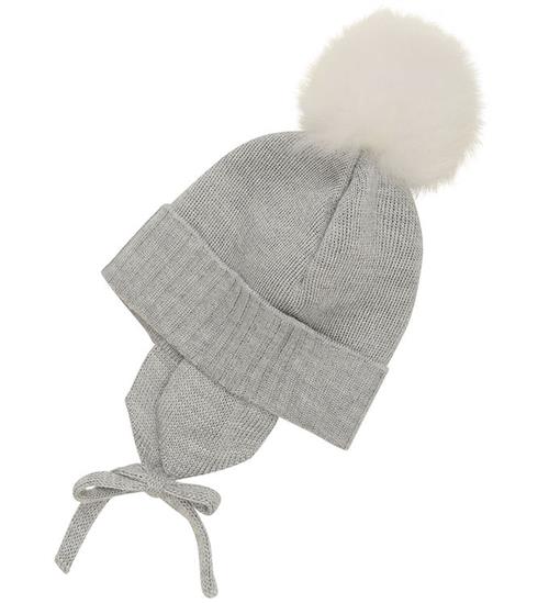 Se Huttelihut Hue m. Ã?reflapper - Strik - Uld - Medium Grey Melange ved KidsWorld