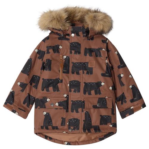 Se Kuling Val Thorens Mønstret Parka Black Bear | Brun | 86 cm ved Babyshop