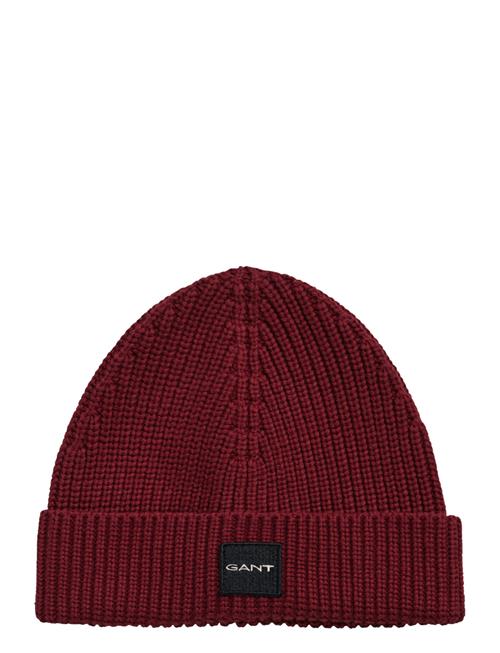 Se GANT Unisex. Cotton Rib Knit Beanie GANT Burgundy ved Booztlet