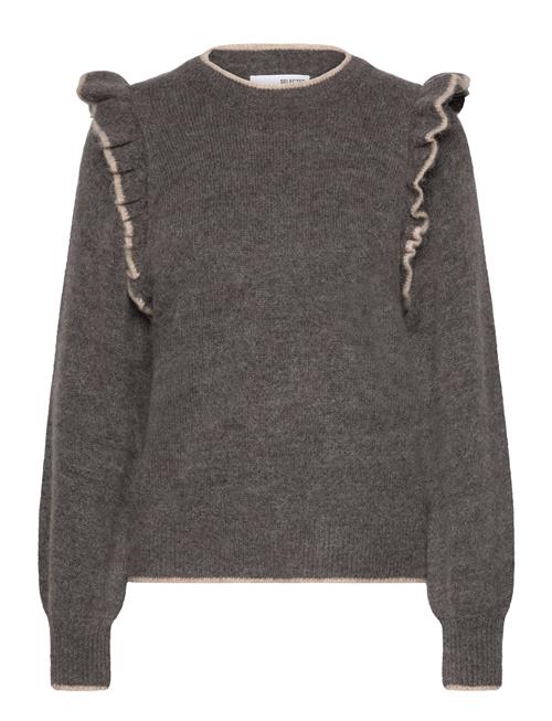 Selected Femme Slfalva Frills Ls Knit O-Neck Selected Femme Grey