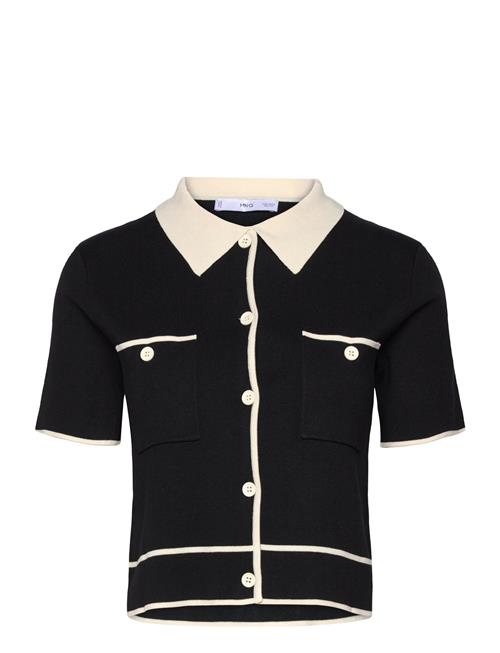 Se Mango Short-Sleeved Cardigan With Contrasting Trims Mango Black ved Booztlet