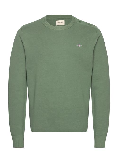 Se GANT Milano Knit Cotton Butt D C-Neck GANT Green ved Booztlet