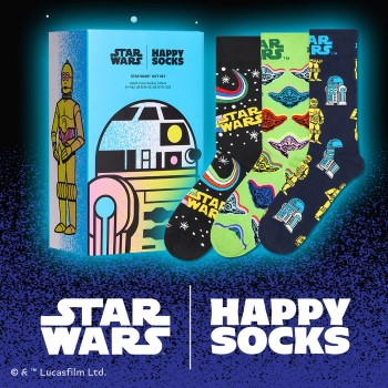 Happy socks Strømper 3P Star Wars C-3PO And R2-D2 Gift Box Sort mønstret bomuld Str 41/46