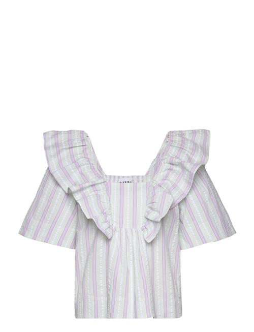 Se Ganni Stripe Seersucker Ruffle Blouse Ganni Patterned ved Booztlet