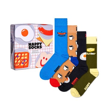 Happy socks Strømper 4P Breakfast Gift Set Blå Mønster bomuld Str 36/40