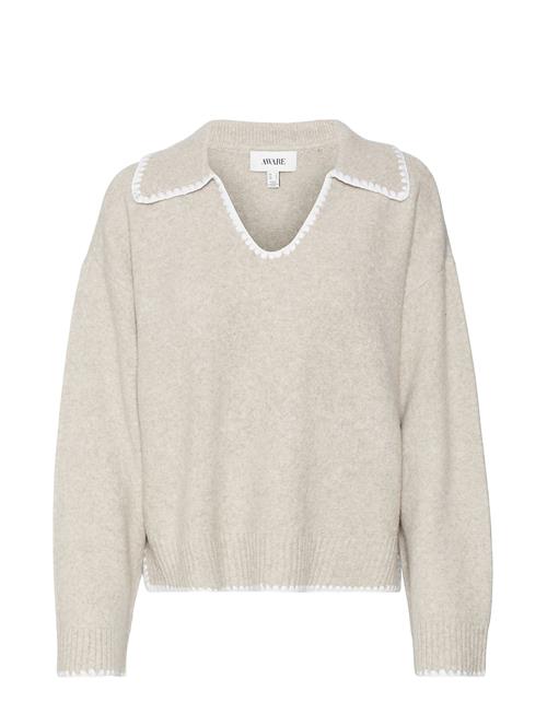 Se Vero Moda Vmodette Ls V-Neck Stitch Knit Vma Vero Moda Beige ved Booztlet