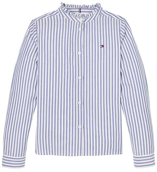 Tommy Hilfiger Bluse - Ruffle Collar - Mid Blue/Optic White