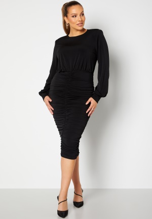 Se John Zack Curve Long Sleeve Rouched Midi Dress Black 46 (UK18) ved Bubbleroom