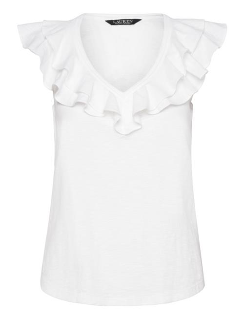 Se Lauren Ralph Lauren Ruffle-Trim Slub Jersey Sleeveless Tee Lauren Ralph Lauren White ved Booztlet