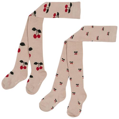 Se Konges Sløjd 2 Pack Jacquard Strømpebukser Big Cherry/Cherry | Rød | 80/86 cm ved Babyshop