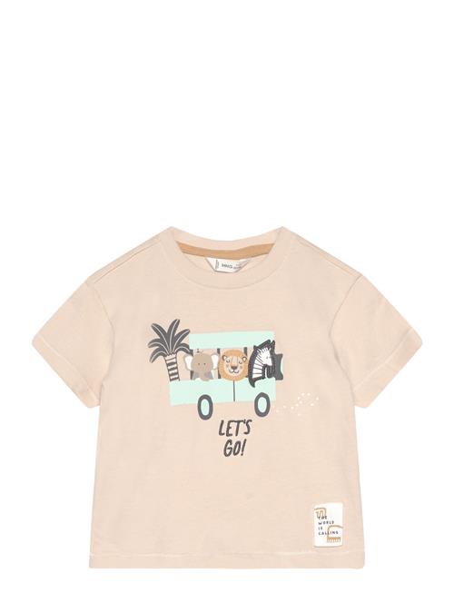 Se Mango Printed Cotton-Blend T-Shirt Mango Beige ved Booztlet