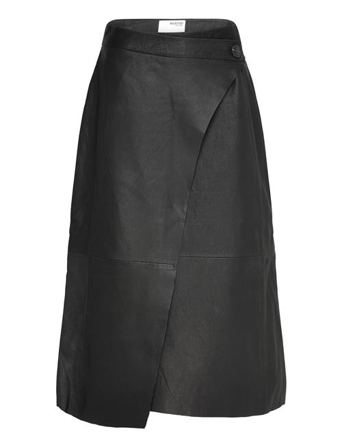 Selected Femme Slfamalia Mw Wrap Leather Skirt Selected Femme Black