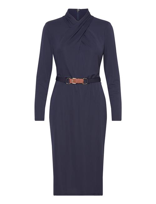 Lauren Ralph Lauren Belted Mockneck Jersey Dress Lauren Ralph Lauren Navy