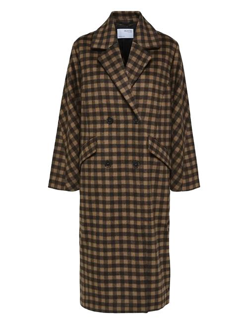 Slfnew Element Wool Coat B Check Curve Selected Brown
