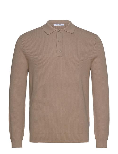 ONLY & SONS Onsphill Reg 12 Rib Ls Polo Knit ONLY & SONS Beige