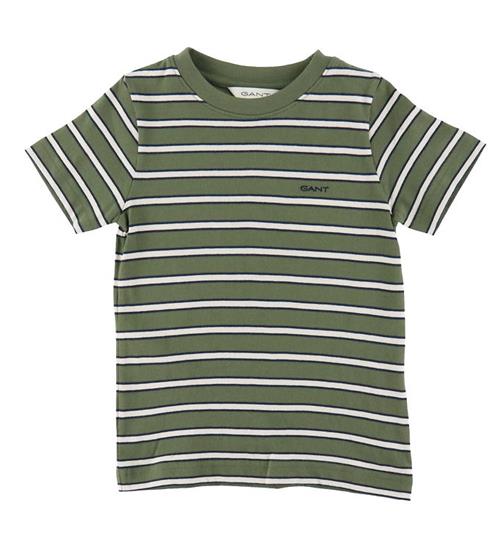 Se GANT GANT T-shirt - Juniper Green/Hvidstribet ved KidsWorld