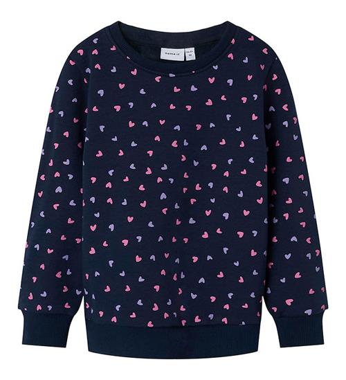 Se Name It Name It Sweatshirt - NmfDavina - Dark Sapphire/Hjerter ved KidsWorld