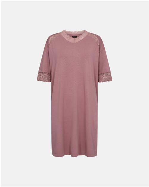 Kortærmet natkjole m. blonde | Bambusviskose | Rosa