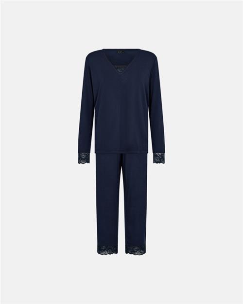 Pyjamas sæt med blonde | Viskose | Navy