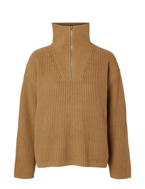 Slfbloomie Ls Knit Half Zip Noos Selected Brown