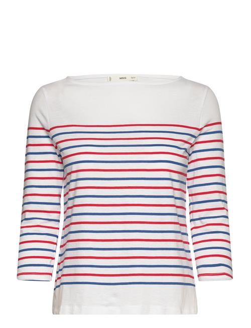 Striped Boat-Neck T-Shirt Mango White