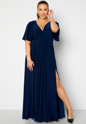 Se Goddiva Curve Flutter Sleeve Maxi Dress Navy 46 (UK18) ved Bubbleroom