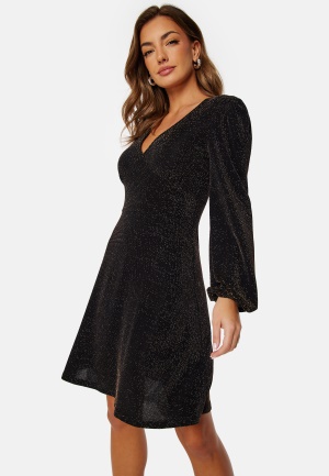 Se BUBBLEROOM Sparkling Puff Sleeve Dress Black/Gold XS ved Bubbleroom