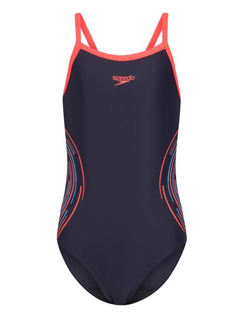 Girls Plastisol Placement Thinstrap Muscleback Speedo Navy